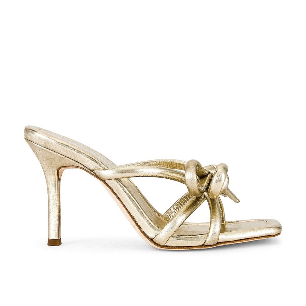 Loeffler Randall Margi Bow Mule in Champagne Crinkle Metallic